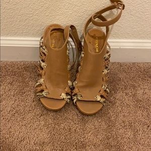 Coach leather tan and snakeskin heels